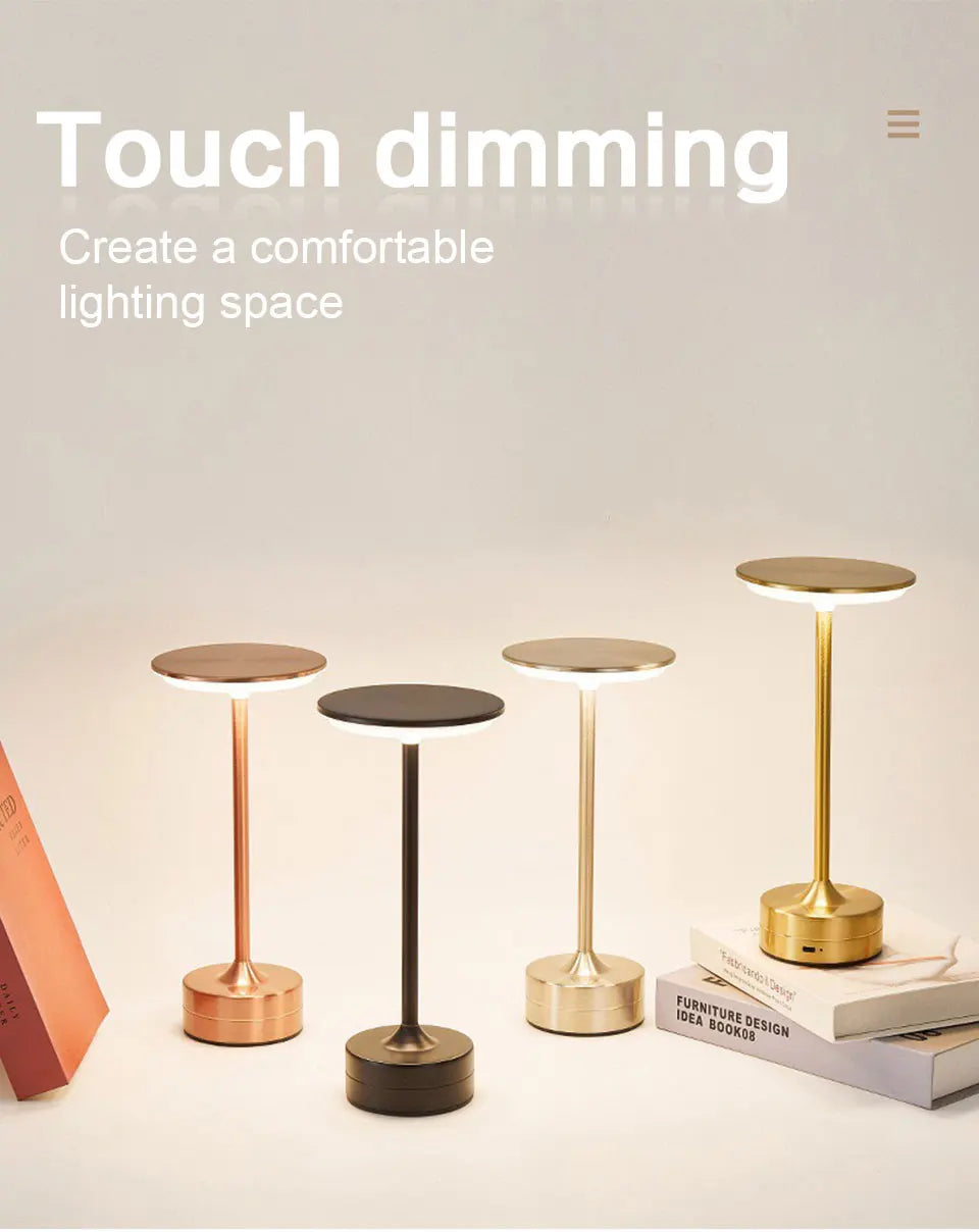 LED Table Lamp Touch Sensor Night Light USB Rechargeable Portable Bedroom Night Light Wireless Reading Lamp Restaurant Hotel Bar