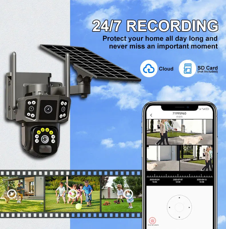V380 Pro 10X 4K Dual Lens Outdoor Security Network Camera Wireless Wi-Fi Solar CCTV, 4G SIM Solar Cameras