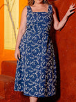 Vestido de tirantes con estampado floral para mujer, talla grande, informal, sin mangas, cuello redondo, poliéster, lavable a máquina, tela de malla no transparente 