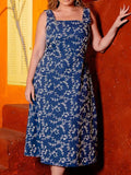 Vestido de tirantes con estampado floral para mujer, talla grande, informal, sin mangas, cuello redondo, poliéster, lavable a máquina, tela de malla no transparente 