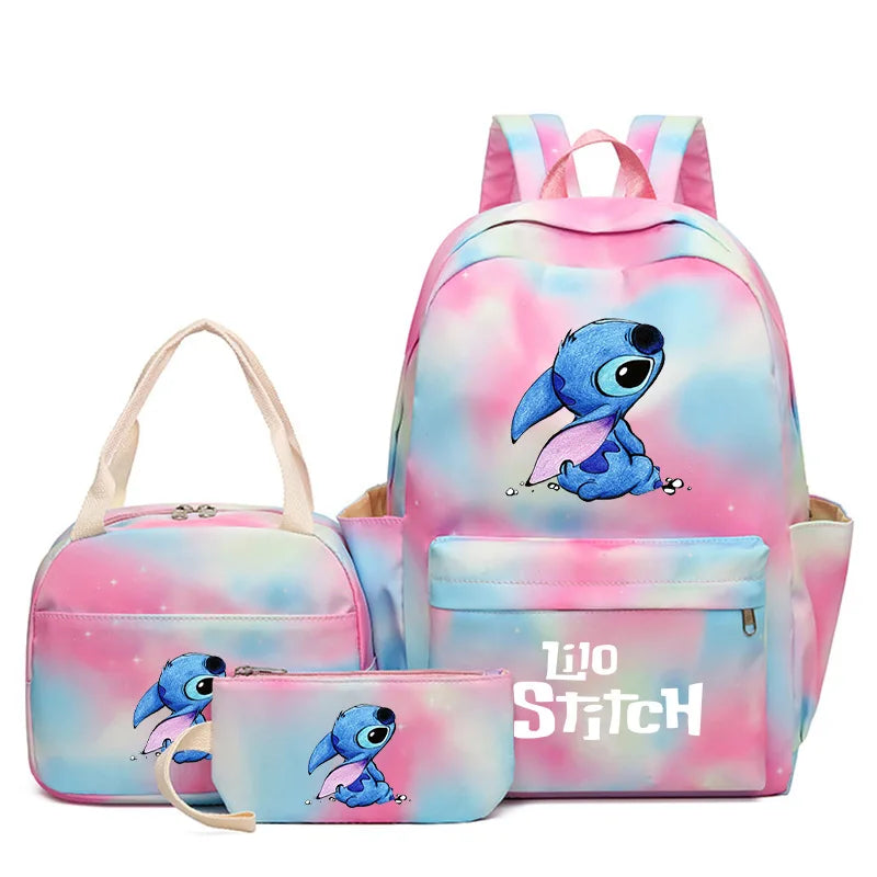 Mochila colorida de Disney Lilo Stitch, juego de 3 piezas para mujer, mochilas escolares informales con bolsa de almuerzo, mochila para niña, niño, estudiante y adolescente.
