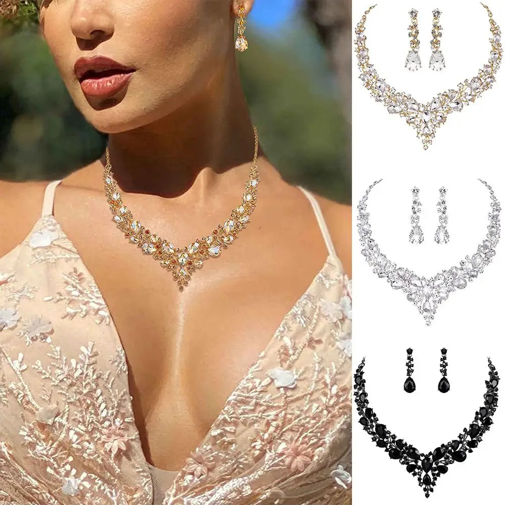 1 Juego de joyas para mujer, para fiesta, boda, novia, cristal austriaco, lágrima, racimo, collar llamativo, pendientes colgantes, regalos para ella