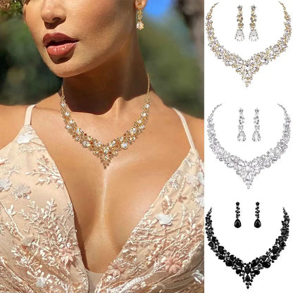 1 Juego de joyas para mujer, para fiesta, boda, novia, cristal austriaco, lágrima, racimo, collar llamativo, pendientes colgantes, regalos para ella