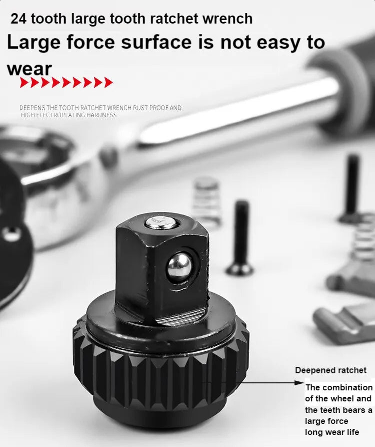 12pcs Socket Ratchet Handle Wrench Set 1/4 3/8 1/2 Spanner Kit With Extension Rod and 10 Common Sockets Car Repair Hand Tools