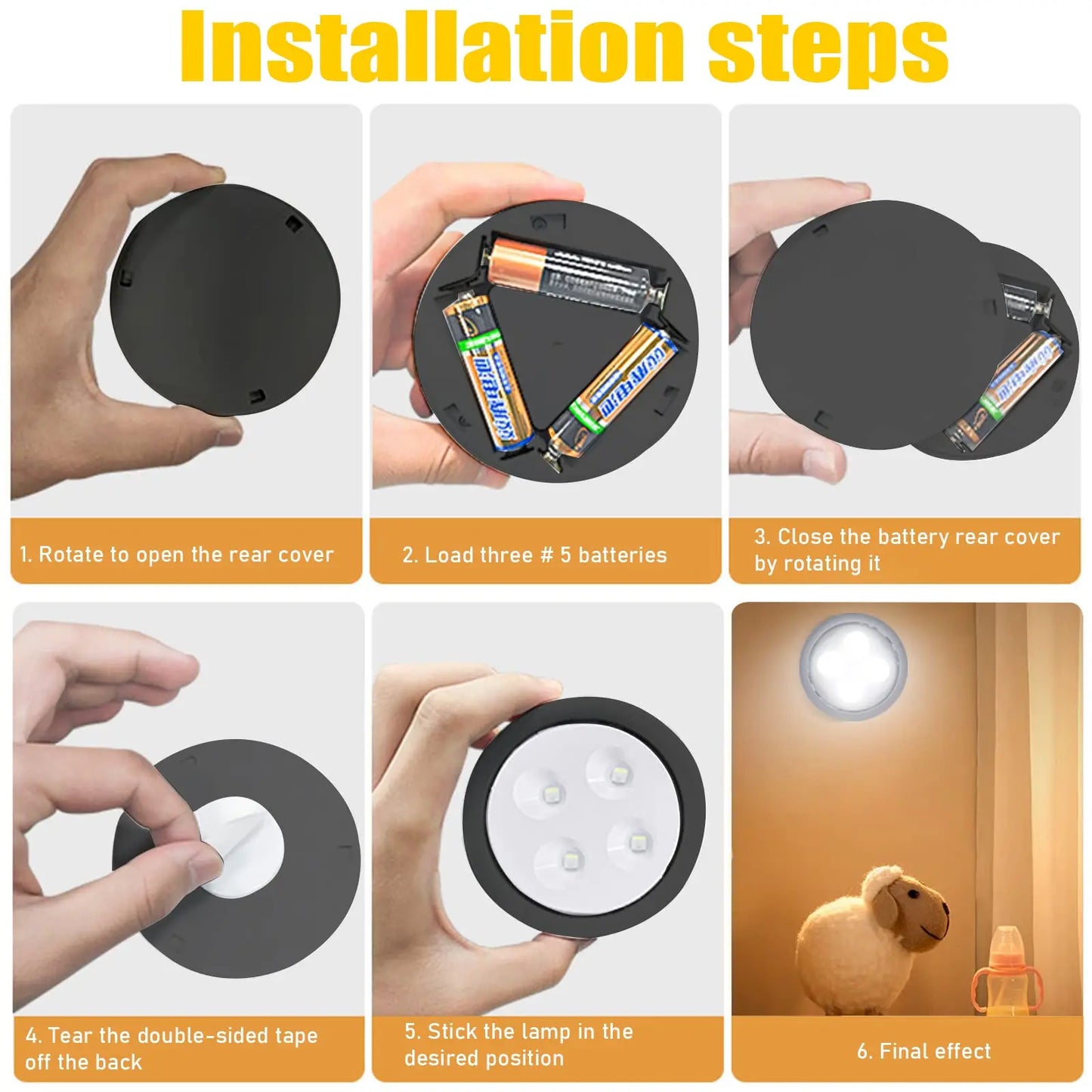 1-5 pces sem fio sob o armário luzes led para cozinha rgb mudança de cor puck luz da noite controle remoto lâmpada do armário bateria