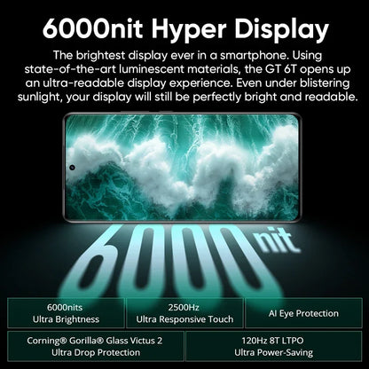 Global Version realme GT 6T 5G Smartphone 6000nit Hyper Display 120W SUPERVOOC Charge Snapdragon 7+ Gen 3 5500mAh Battery 50MP