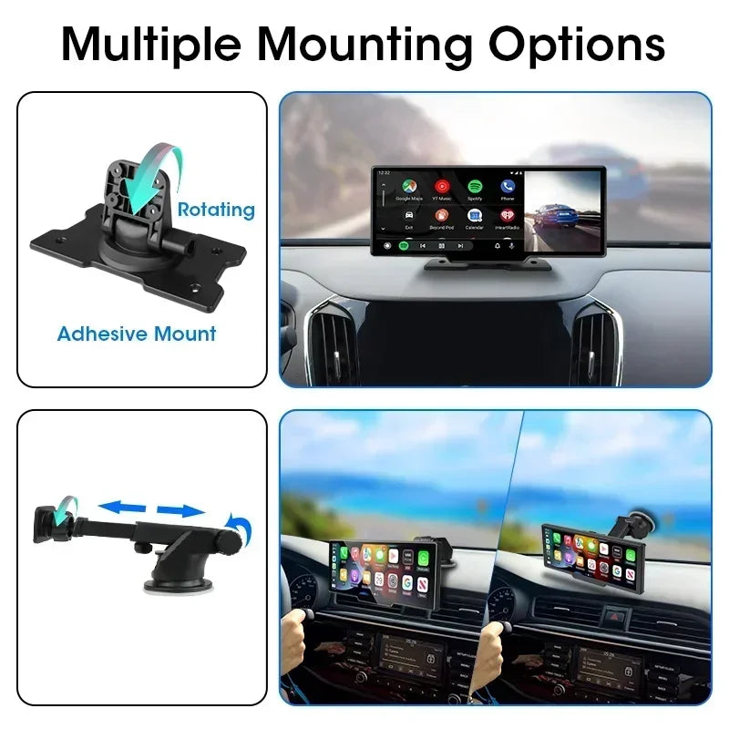 Srnubi 10.26" Dash Cam Rearview Wireless Carplay & Android Auto 4K DVR Navigation Player Dual Lens Recorder Dashboard WIFI 5.0BT