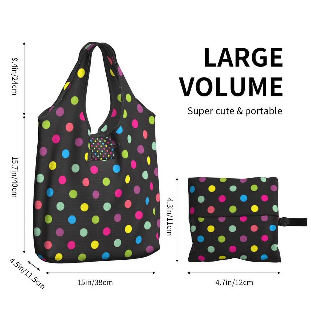 Custom Recycling Classic Black And White Polka Dot Shopping Bag Women Tote Bag Portable Grocery Shopper Bags