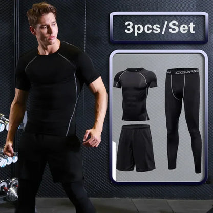 Conjunto de ropa deportiva de compresión Rashguard para hombre, mallas para correr, gimnasio, entrenamiento, camiseta, cortavientos y leggings 