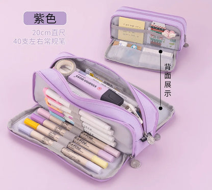 Black Pencil Pouch Stationery Holder Bag Gift Case Pen Ruler Organizer School Student Supplies Canvas Zipper Open Cosmetic Bag A