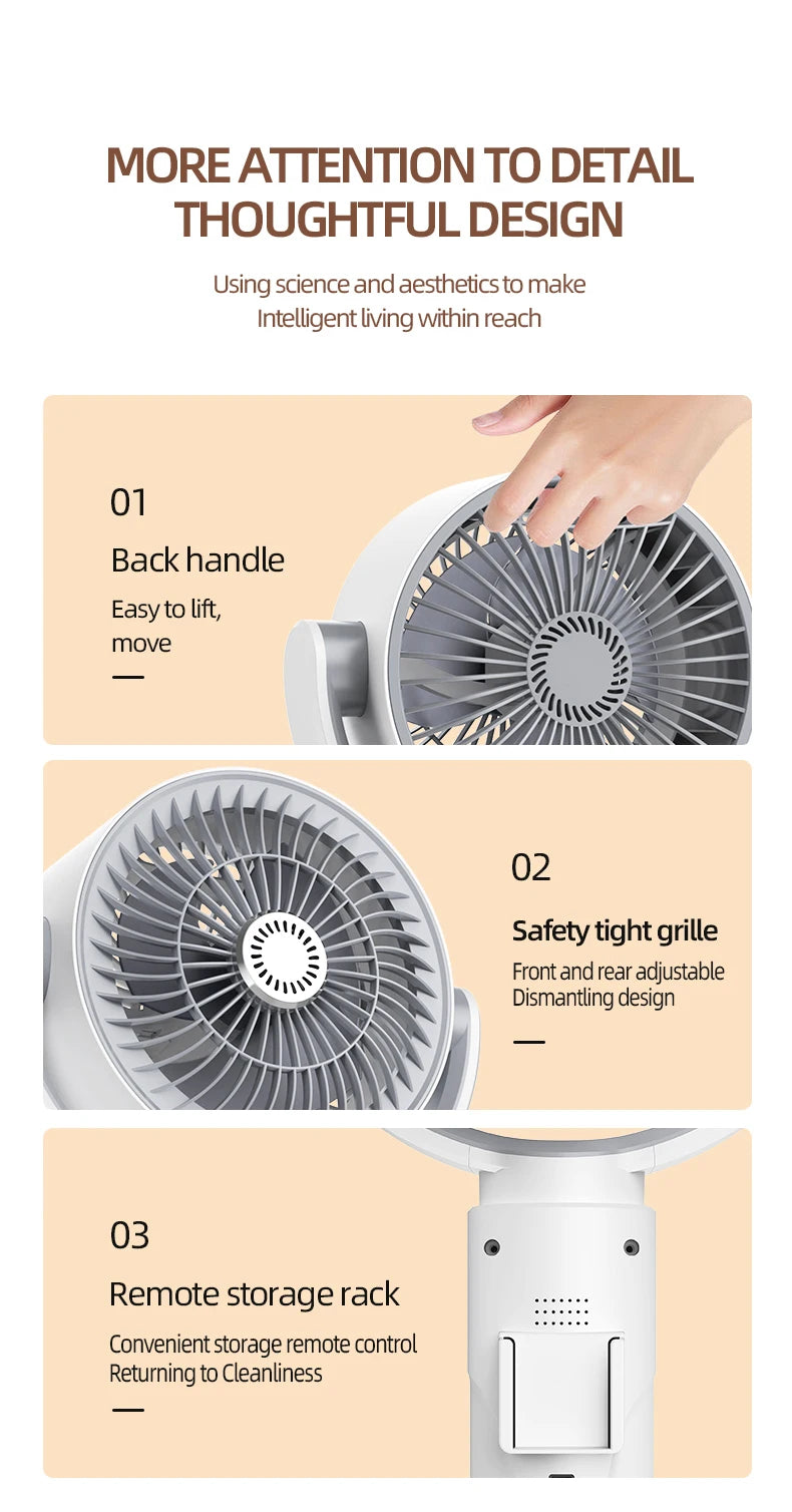 F1 Air Turbine Circulation Fan Floor-standing Fans Adjustable Air Circulating Fan Adjustable Height Timing Control Rechargeab