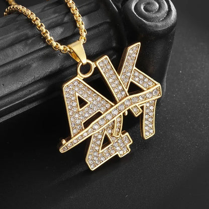 Collar con colgante de circón con incrustaciones de rifle de asalto punk M416 para hombre, estilo hip hop rock, joyería moderna, regalo para niño 