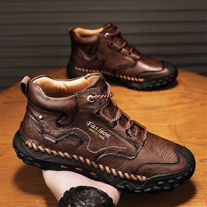 Zapatillas informales de cuero vulcanizado de alta calidad para hombre, zapatos planos de diseño, cómodos, antideslizantes, para caminar, correr y trotar, 2024