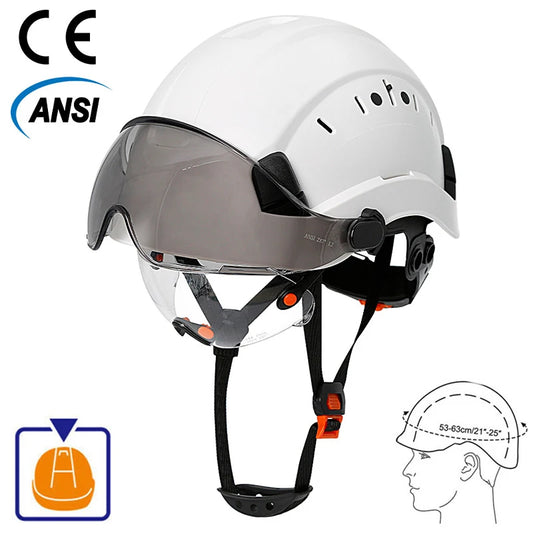 CE Construction Safety Helmet With Visor Built-In Goggles For Engineer ABS Hard Hat ANSI Industrial Work Cap Head Protection New