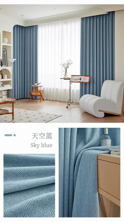Herringbone Chenille Beige Thickened Blackout Curtains for Living Room Dining Room Bedroom Solid Color Luxury Curtains Custom