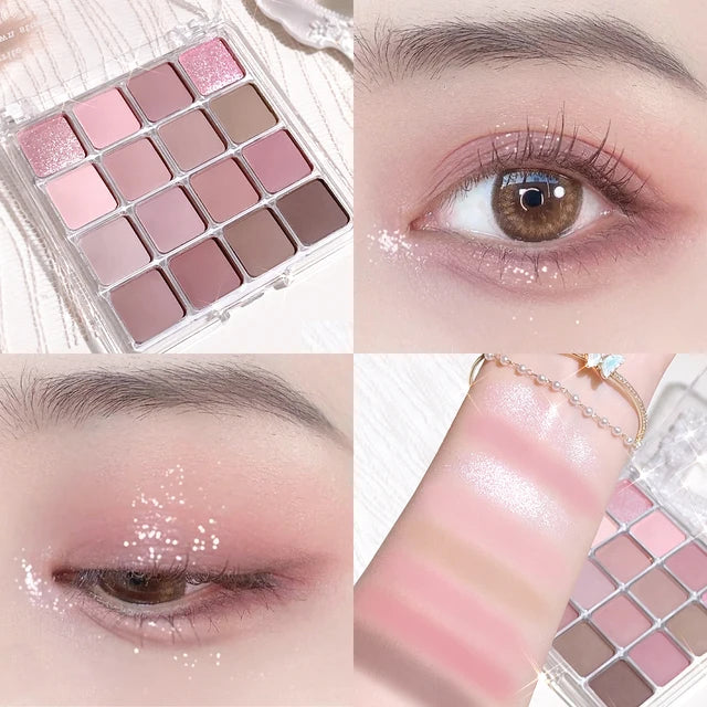 Sixteen-color sunset magic eyeshadow, pearl, matte, earth, Korean makeup 