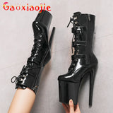 Zapatos de plataforma para discoteca para mujer, de 8 pulgadas, para pole dance, tacones altos finos de 20 cm, botas de tubo medio con diseño de hebilla, espectáculo de stripper sexy
