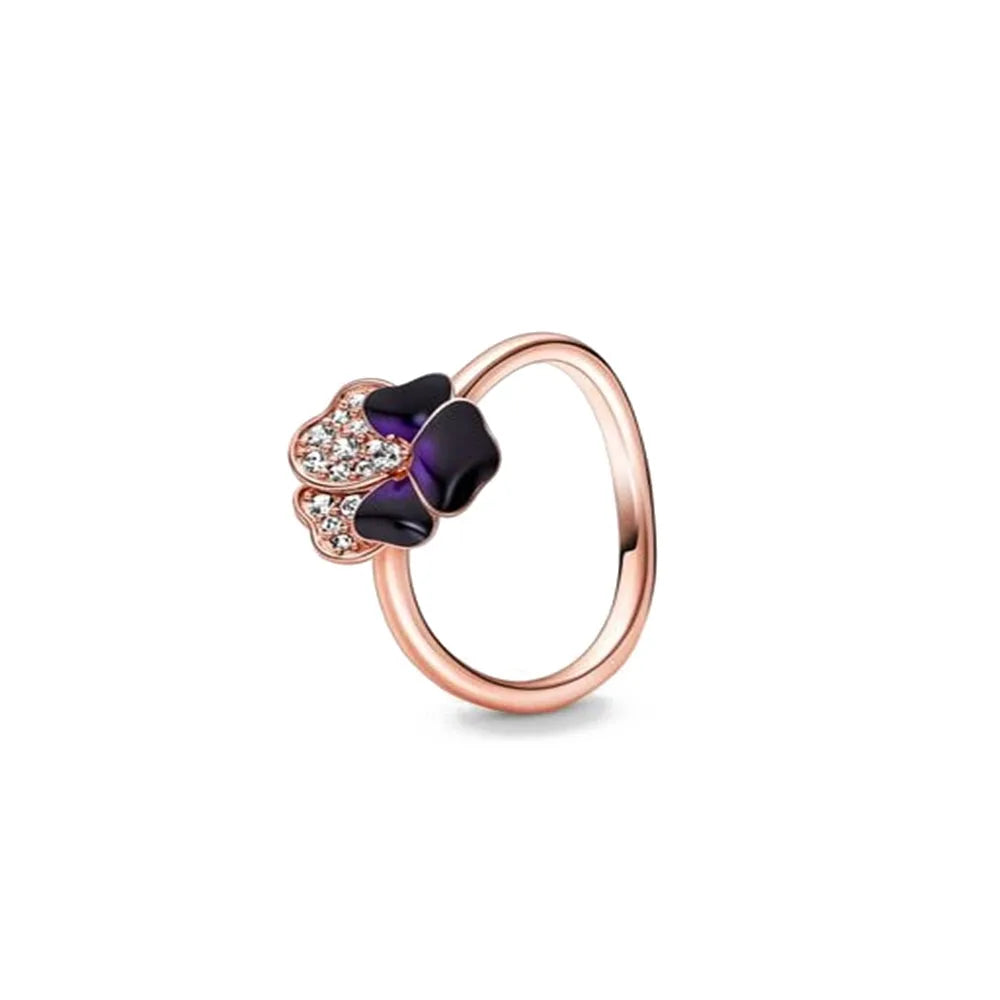 Anillo de plata 925 chapado en oro para mujer, con doble banda brillante y corazón, joyería fina Pandora original, 2024 