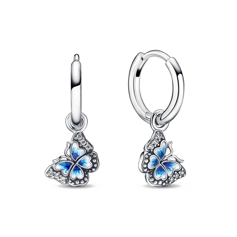 2024 New 925 Silver Plated Double Hoop Earrings For Women Butterfly Sun Moon Heart DIY Accessories 