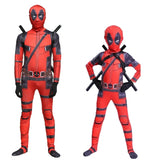 Adult Deadpool Costume Men Women Kids Cosplay Mask Suit Jumpsuit Backpack Knife Accessories Superhero Halloween Costume Child