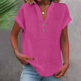 Women's V-neck Shirt, Linen Cotton, Breathable, Monochrome, Basic and Versatile, Casual and Comfortable, Office Tops Summer 2022 