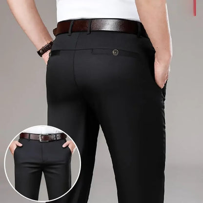 Pantalones casuales de seda helada para hombre, de negocios, formales, de verano, finos, rectos y holgados, para hombres de mediana edad.