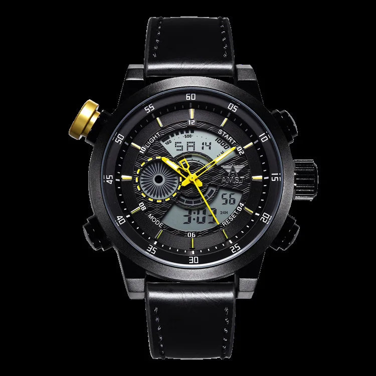 2024 NEW AMST Luxury Brand Men's Quartz LED Watches Men Fashion Casual Sports Clock Genuine Leather Military Wrist Watch