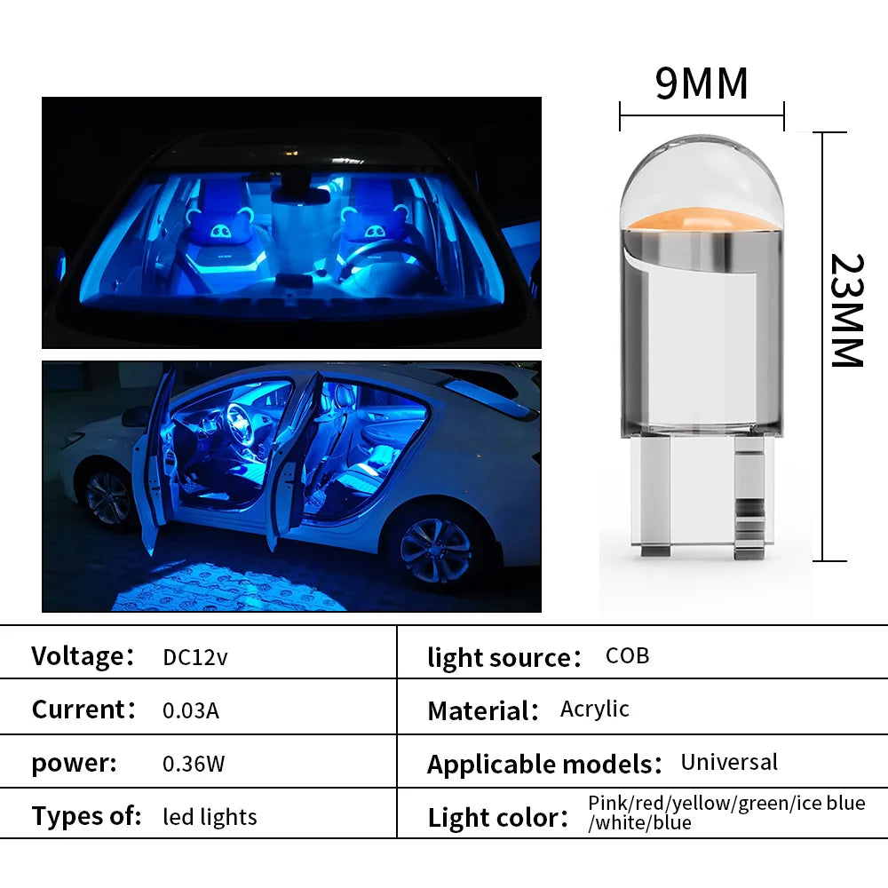 10Pcs T10 W5W 194 168 COB For Car LED burst Bulb Green Red 3000K 6000K Amber License Plate Lamp  Auto Dome Lights Canbus 12V 24V