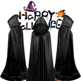 Capa de Halloween Unissex Preta com Capuz – Estilo Bruxa/Mago, Longa e Macia – Ideal para Cosplay, Fantasias, Festas, Apresentações e Decoração