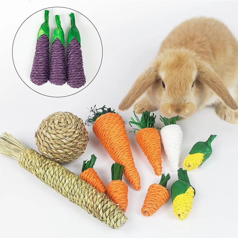 Hamster Rabbit Chew Toy Bite Grind Teeth Toys Corn Carrot Woven Balls for Tooth Cleaning Radish Molar Toys Cat Pet Supplies 1pc