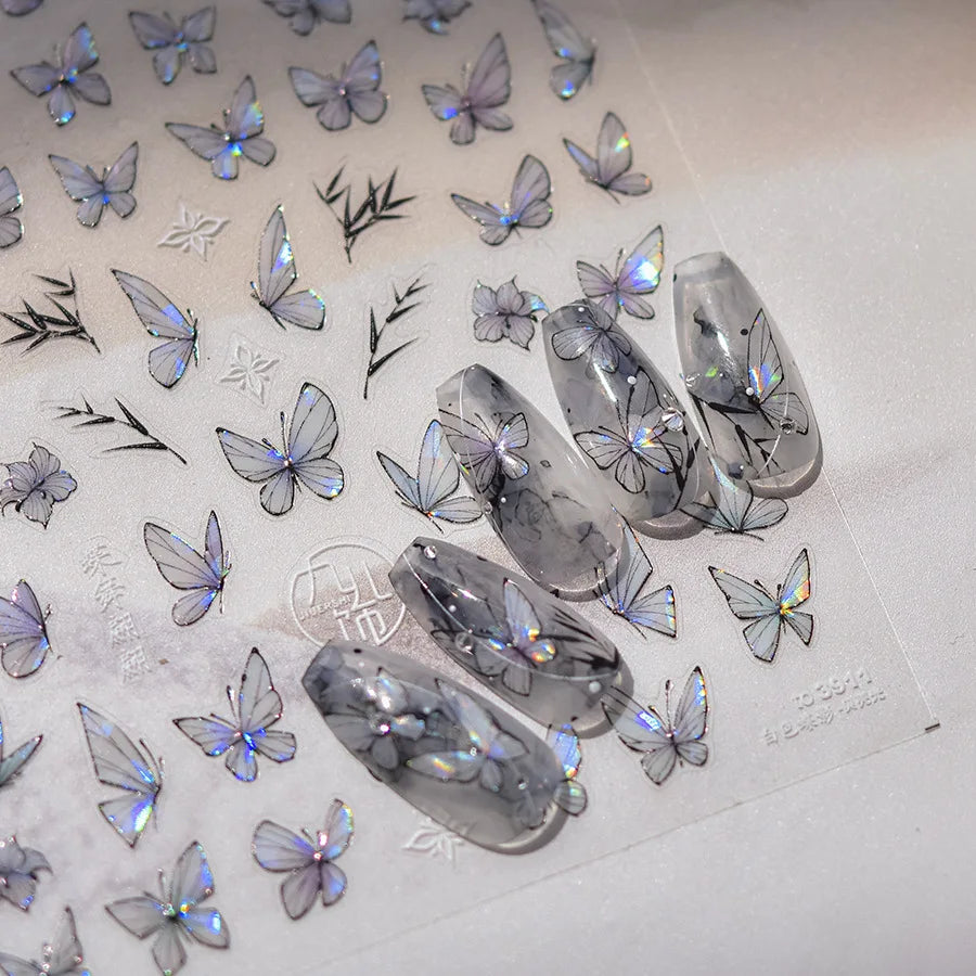 Japanese Punk Style Black Rabbit & Dark Butterfly Nail Stickers 5D Pearl Nail Art Decal Design Manicure Tool High Quality