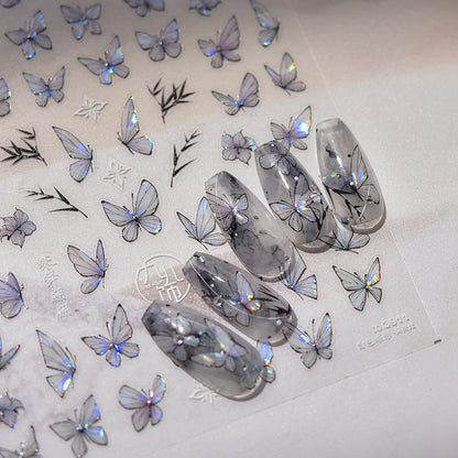 Japanese Punk Style Black Rabbit & Dark Butterfly Nail Stickers 5D Pearl Nail Art Decal Design Manicure Tool High Quality