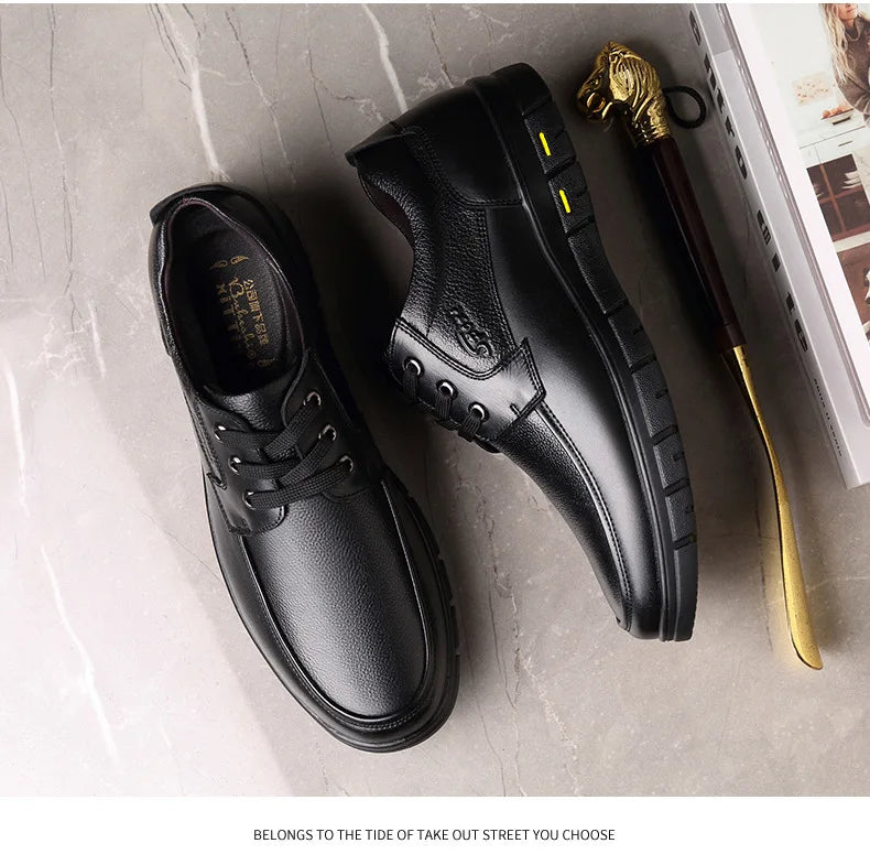 Hot Sale Men Genuine Leather Casual Shoes Soft Sole Lace-up Luxury Brand Middle-aged Old Man Dad Lightweight Loafers Shoes