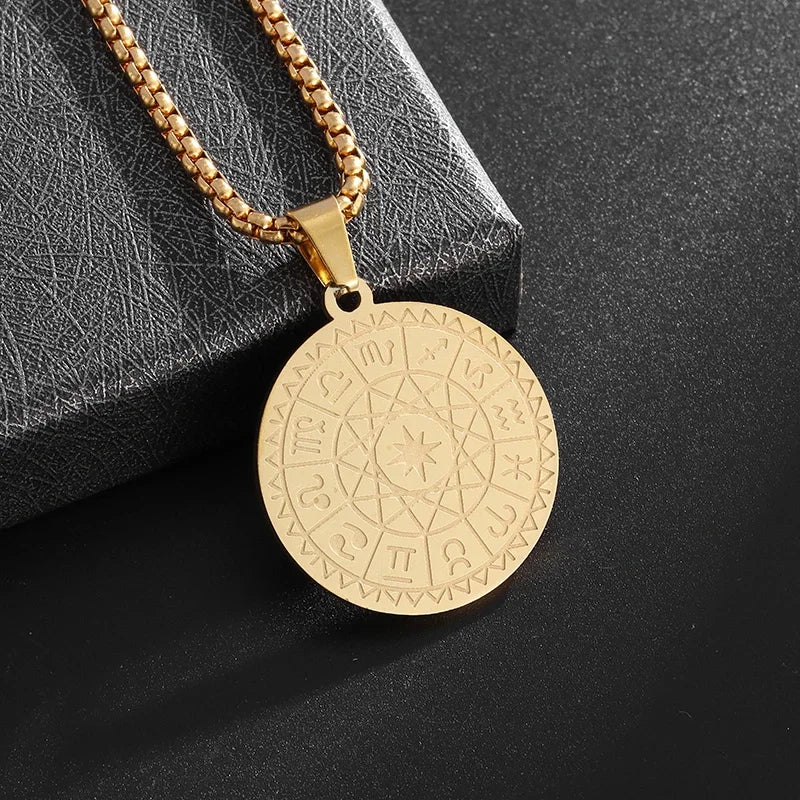 Collar con colgante de brújula de los siete arcángeles de Salomón, de acero inoxidable, estilo retro, amuleto de la suerte para hombre.