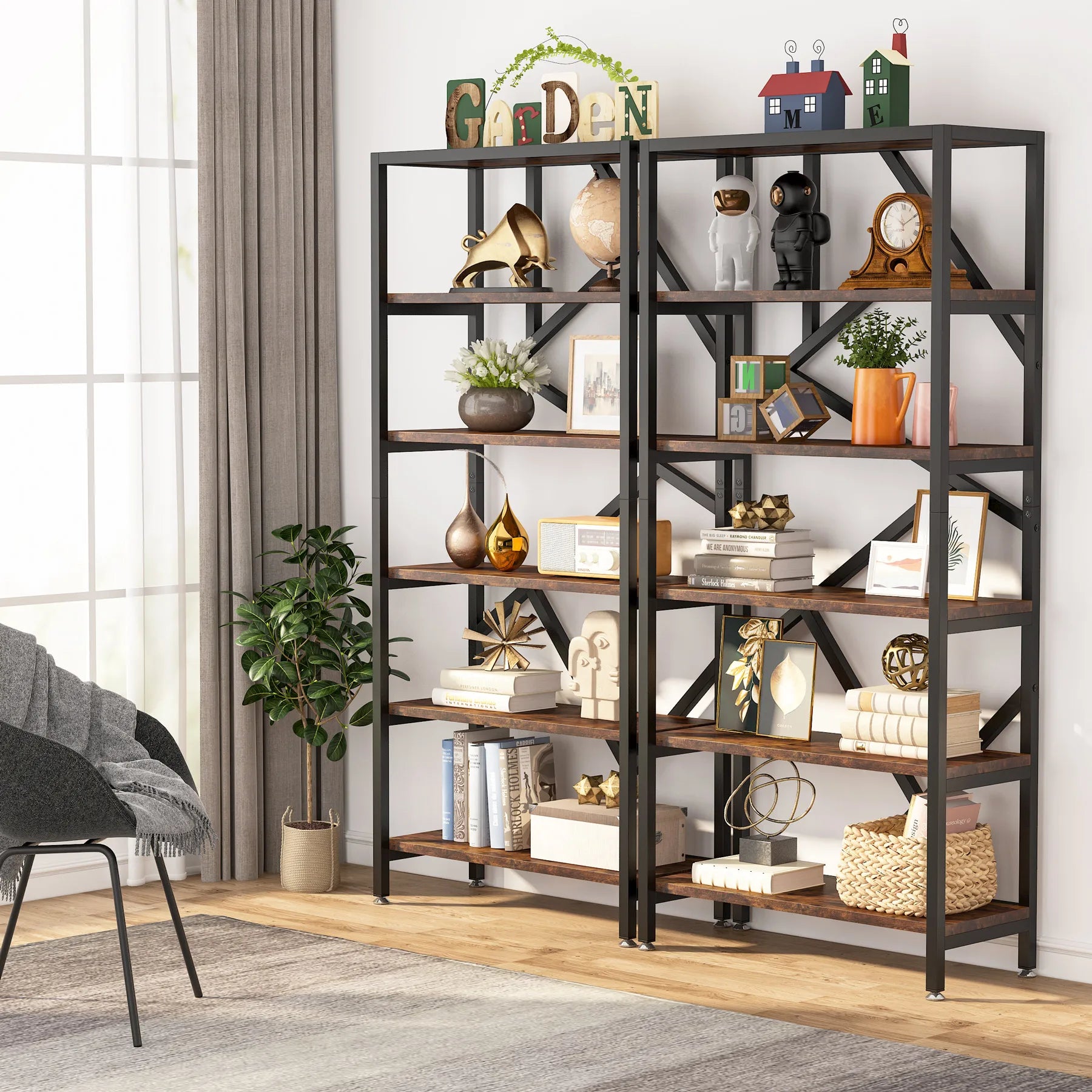 Tribesigns Bookshelf Storage Rack Standing Shelf 5 Tier Industrial Sturdy Bookshelf with Iron Pipe Frame