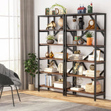 Tribesigns Bookshelf Storage Rack Standing Shelf 5 Tier Industrial Sturdy Bookshelf with Iron Pipe Frame