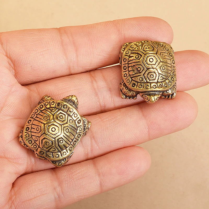 1Pc Antique Solid Brass Turtle Ornaments Longevity Animal Sculpture Home Office Desk Decorative Simulation Ornament