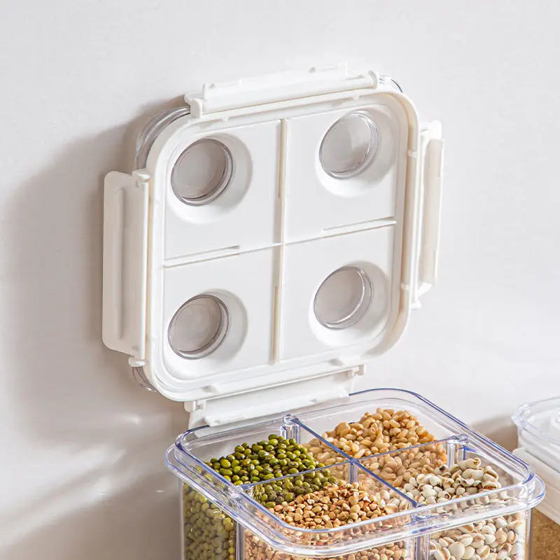 Dispensador de cereales de 3 l, contenedor sellado de cuatro compartimentos, resistente a la humedad, apilable, para refrigerios, café y granos, organizador de cocina.