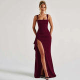Sexy Solid Pleated Strapless Dress Lady Chic Off-shoulder Backless High Waist Split Dresses Women 2026 New Evening Party Gown