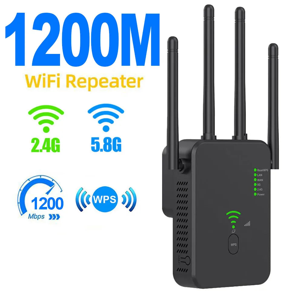 Repetidor WiFi inalámbrico de 1200 Mbps, amplificador de señal WiFi de doble banda 2,4 G, 5G, amplificador WiFi Gigabit 802.11ac, enrutador WPS.