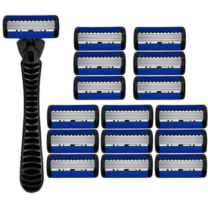Afeitadora manual con cabezal de 6 capas, cuchilla clásica de doble filo de acero inoxidable, afeitadora de seguridad para barba y bigote.
