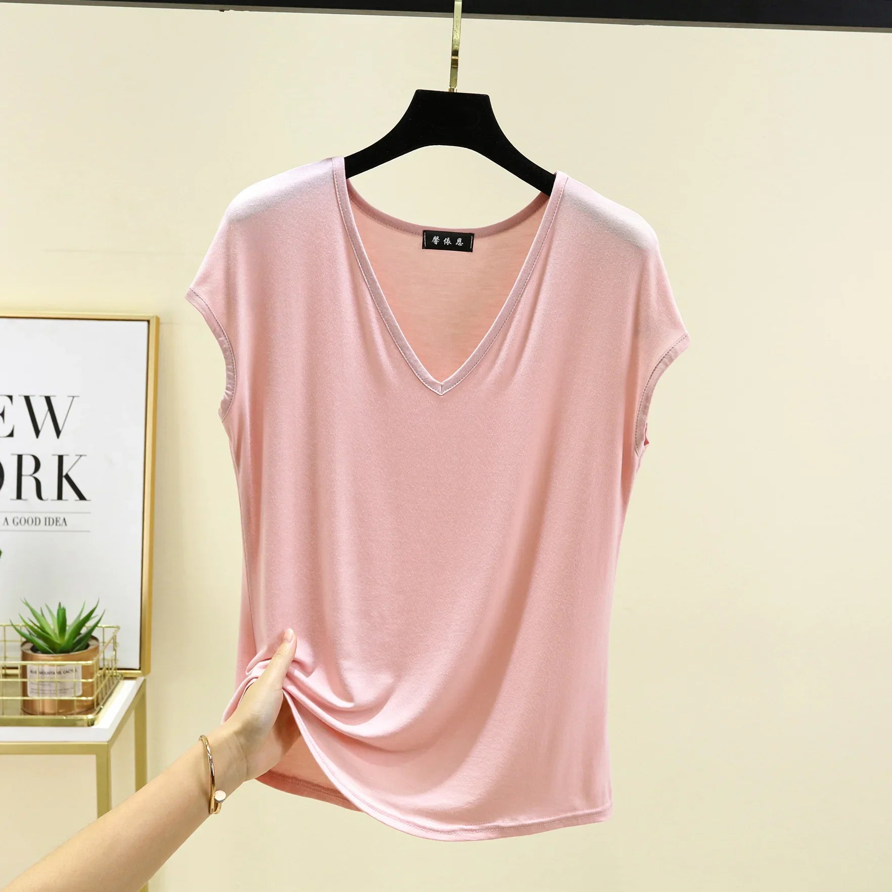 Modal V-Neck Tank Tops summer women's T-shirts sleeveless Plus size Thin Casual Loose Tee tops All match