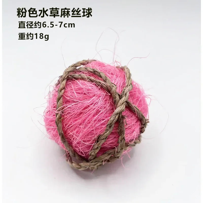 Natural Grass Chew Ball Toy for Guinea Pigs, Rabbits & Hamsters - Interactive Braided Small Animal Toys with Safe Edible Fibers
