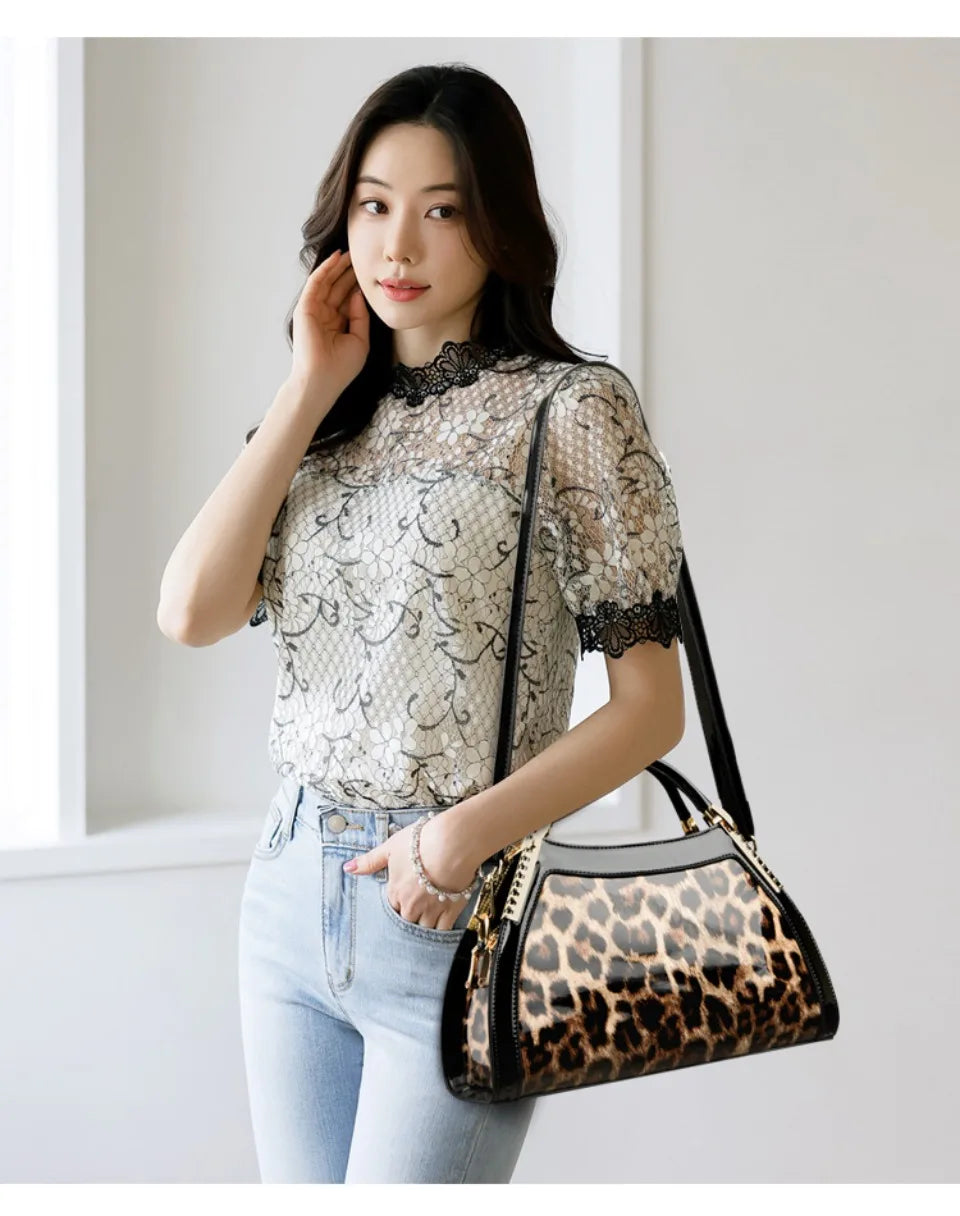 Alligator Patent Leather Shoulder Crossbody Handbags for Women, Luxury Brand Designer Hobo Bags, Two-Layer Sac