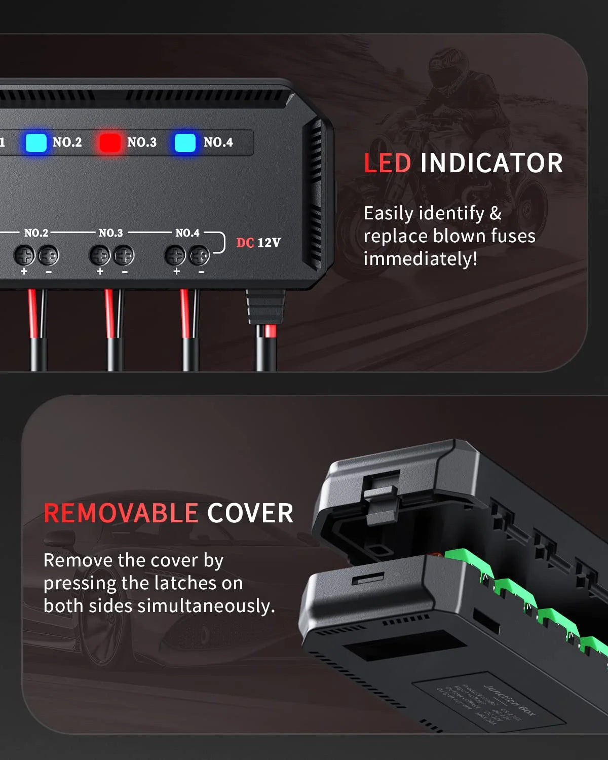 Extractme 12V Fuse Box Universal 20A Automotive Moto Block Fuse LED Indicator Light Heat-resistant Fuse Hold for Car Motorcycle
