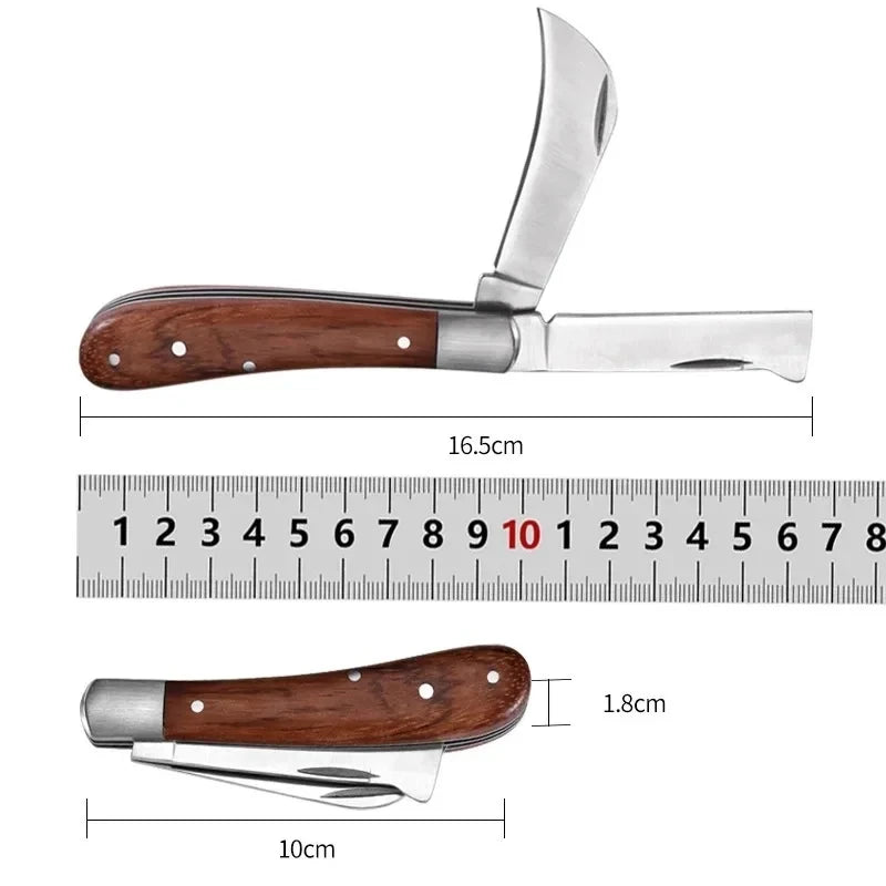 Cuchillo de injerto de jardín, cuchillo de podar de acero inoxidable con mango de madera, cinta para injertar, herramientas para árboles frutales, herramienta de injerto de jardinería