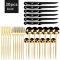 30pcs Black Dinnerware Set Stainless Steel Steak Knife Fork Coffee Spoon Teaspoon Flatware Dishwasher Safe Kitchen Tableware Set