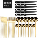 30pcs Black Dinnerware Set Stainless Steel Steak Knife Fork Coffee Spoon Teaspoon Flatware Dishwasher Safe Kitchen Tableware Set