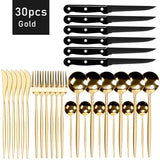 30pcs Black Dinnerware Set Stainless Steel Steak Knife Fork Coffee Spoon Teaspoon Flatware Dishwasher Safe Kitchen Tableware Set