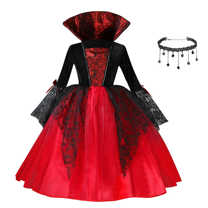 Fantasia de Vampira para Meninas (Halloween) – Vestido de Noiva Fantasma/Vampira – Traje para Festa de Carnaval e Estilo Gótico Escarlate